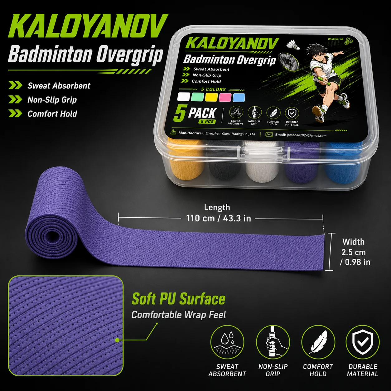 Теннисная обмотка для ракетки, – обзор и цена Badminton Materi